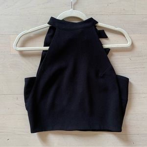 JOA High Neck Crop Top with Bow and Open Back